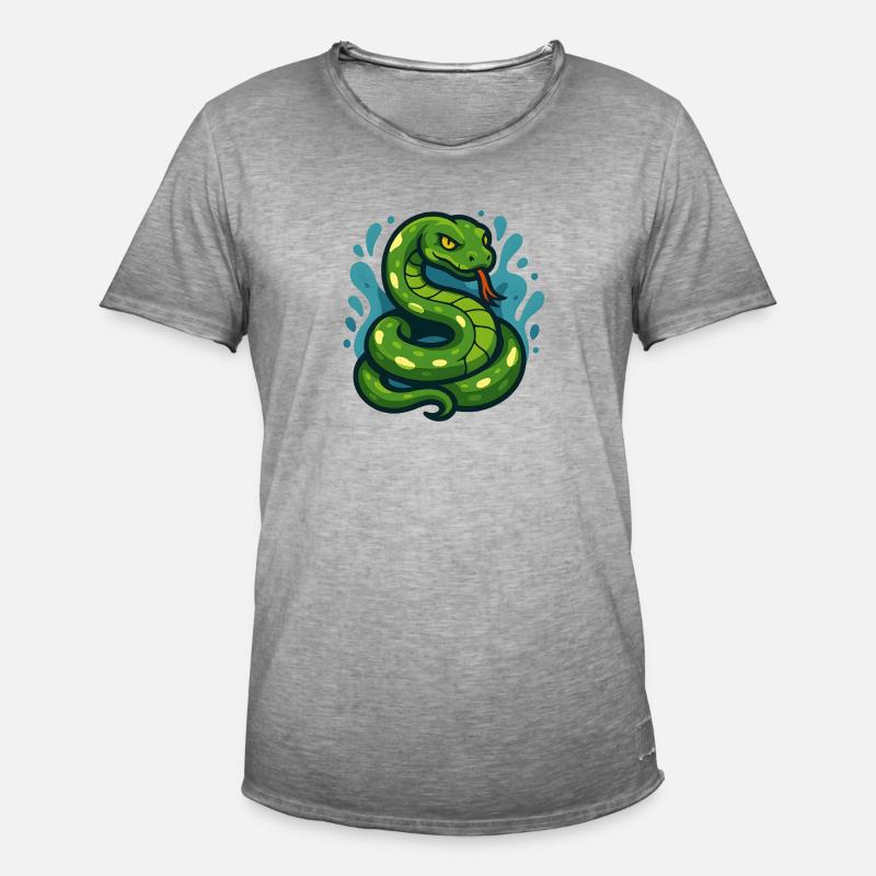 Green Tree Python Snake in Wave - Men's Vintage T-Shirt - vintage grey