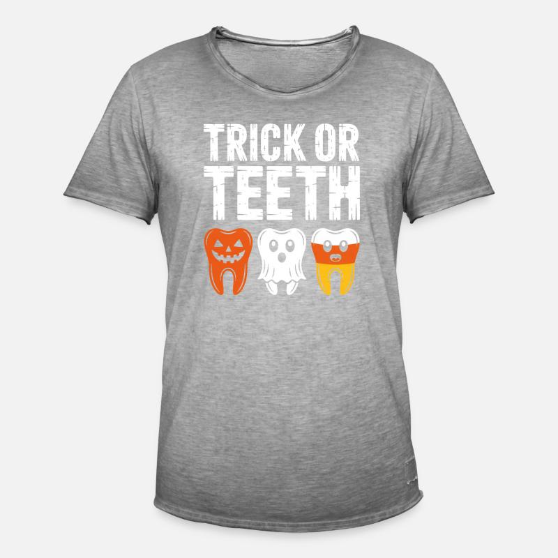 Trick oder Teeth Halloween-T-Shirt - Männer Vintage T-Shirt - Vintage Grau