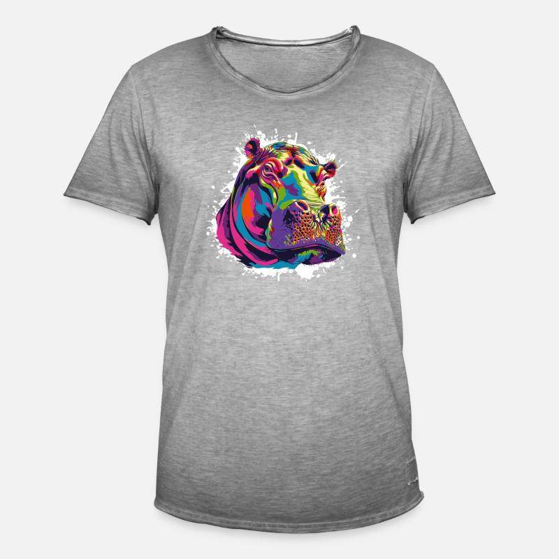 Nilpferd Kunst Comic - Männer Vintage T-Shirt - Vintage Grau