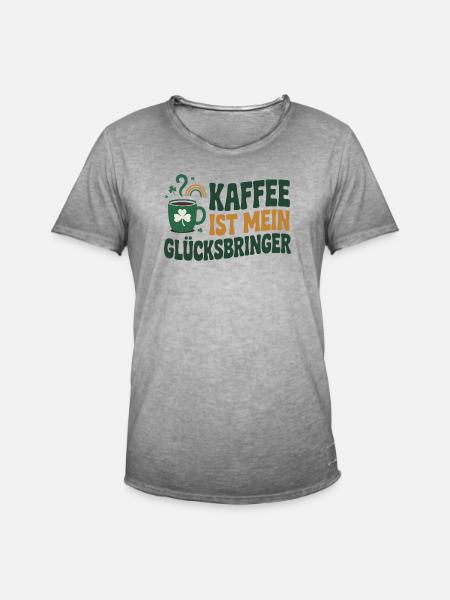 Kaffee ist mein Glücksbringer - Männer Vintage T-Shirt - Vintage Grau