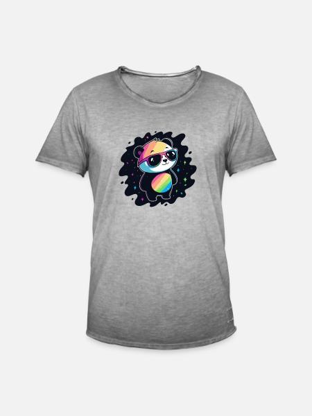 Panda Rainbow Galaxy Cool Glasses - Men's Vintage T-Shirt - vintage grey