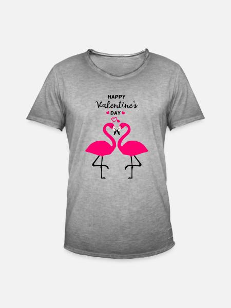 Flamants roses Saint-Valentin - T-shirt vintage Homme - vintage gris
