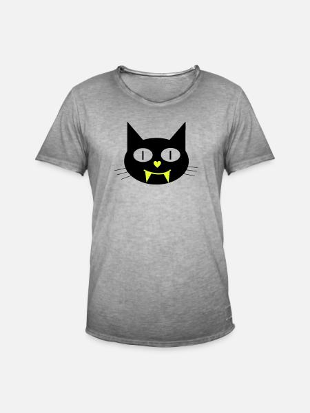 Halloween vampire cat with canines - Men's Vintage T-Shirt - vintage grey