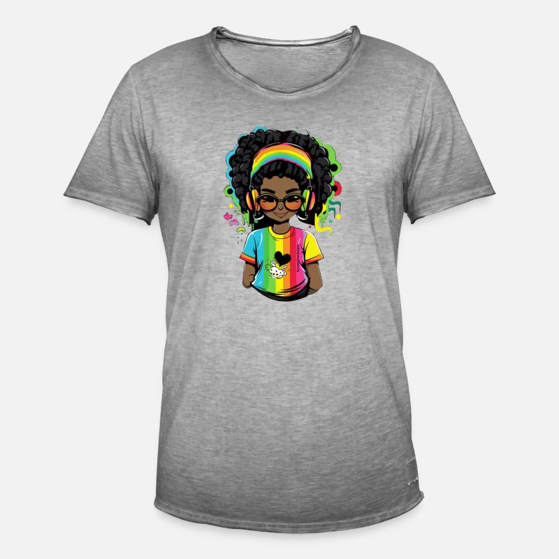 Leuchtender Reggae-Pullover mit Rainbow-Design - Männer Vintage T-Shirt - Vintage Grau