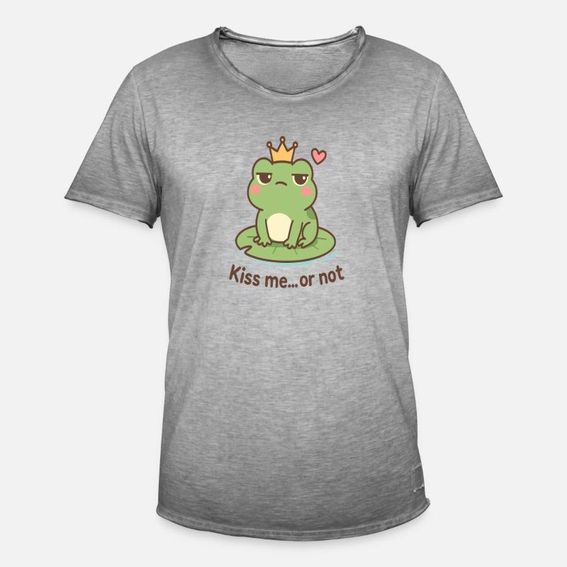 Kussfrosch König – Küss mich oder nicht - Männer Vintage T-Shirt - Vintage Grau