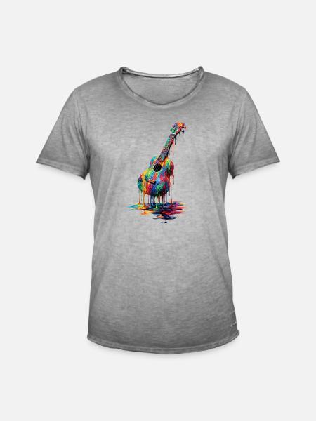 Ukulele med dryppende maling - Herre vintage T-shirt - vintage-grå