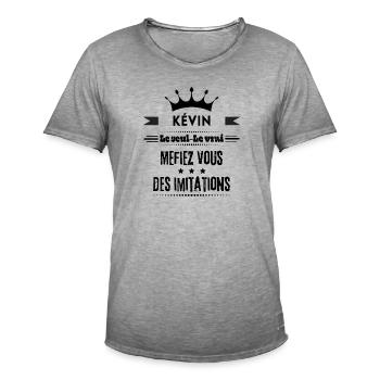 Kévin le seul le vrai Humour meilleur cadeau - T-shirt vintage Homme - vintage gris - Devant - Jose (178cm)