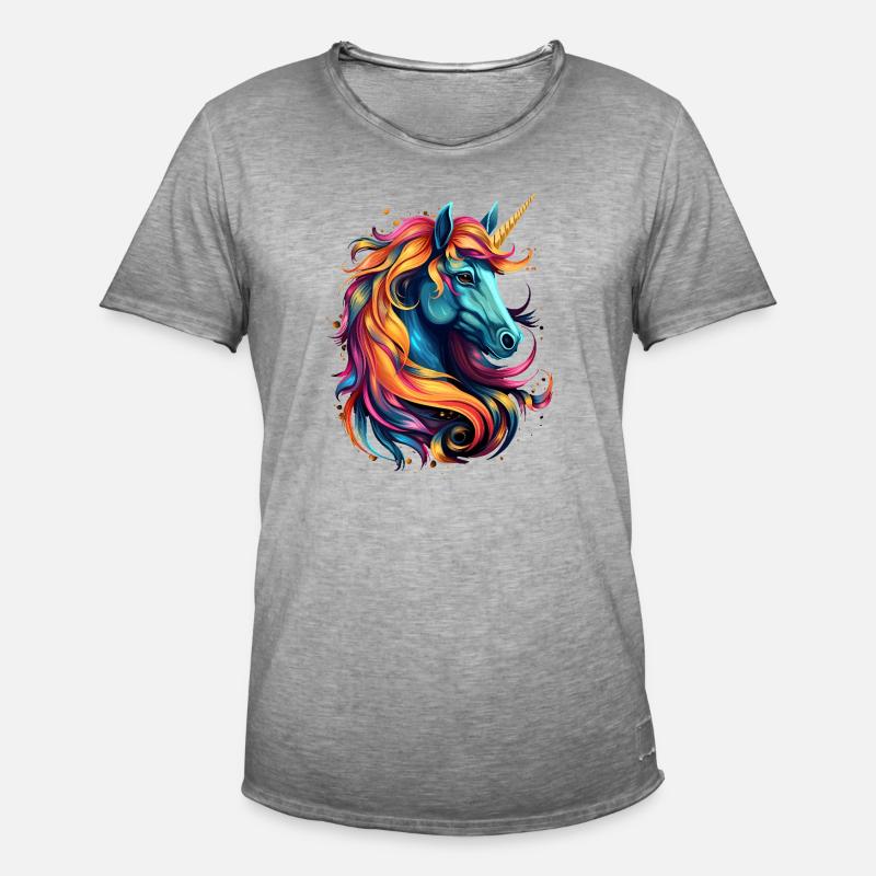 Regenbogen-Einhorn Kopfkunst - Männer Vintage T-Shirt - Vintage Grau