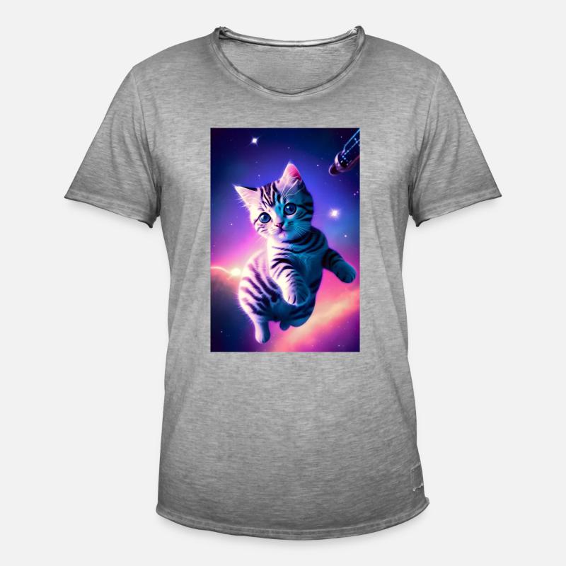 Space Kitten Synthwave - Männer Vintage T-Shirt - Vintage Grau