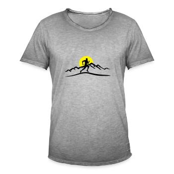 Laufen, Läufer und Berge mit Sonne - Männer Vintage T-Shirt - Vintage Grau - Vorne
