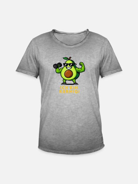 Kernige Avocado Muskelheld Fitness Illustration - Männer Vintage T-Shirt - Vintage Grau