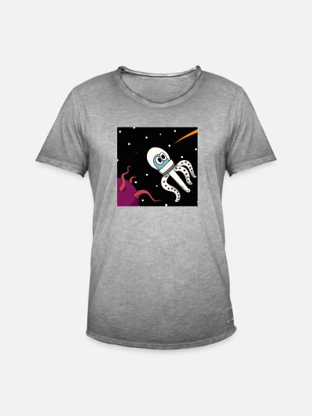 Tintenfisch im All - Männer Vintage T-Shirt - Vintage Grau