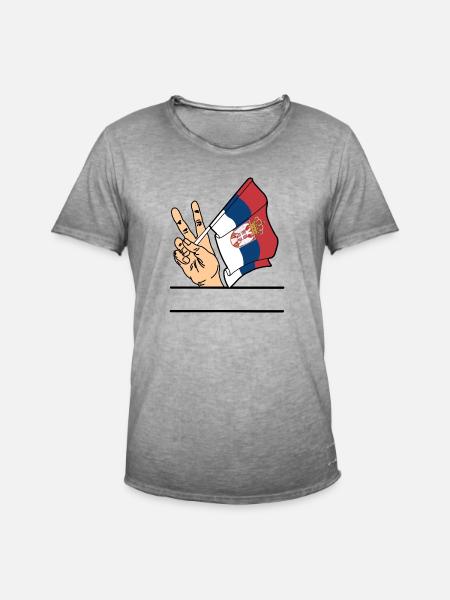 Flagge Serbien Friedenszeichen Textraum - Männer Vintage T-Shirt - Vintage Grau