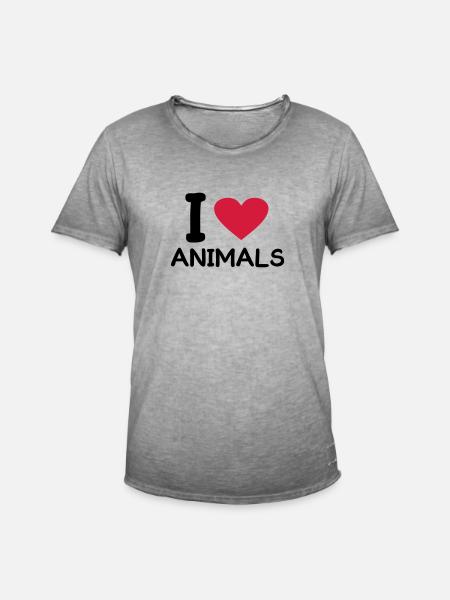 i love Animals - Männer Vintage T-Shirt - Vintage Grau