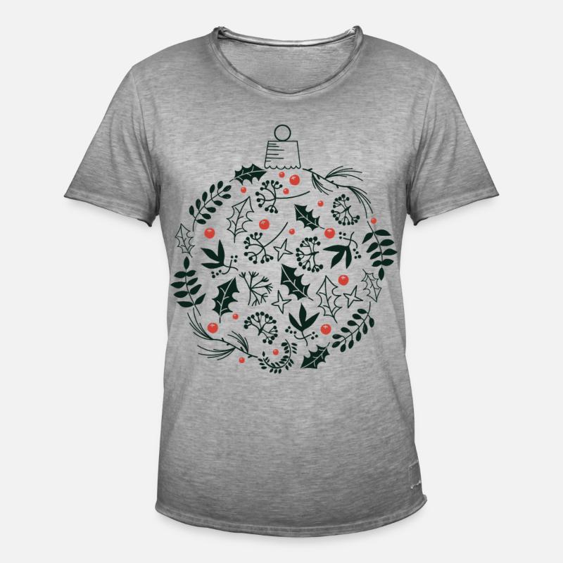 Weihnachtskugel mit Stechpalme und Vogelbeerblättern - Männer Vintage T-Shirt - Vintage Grau