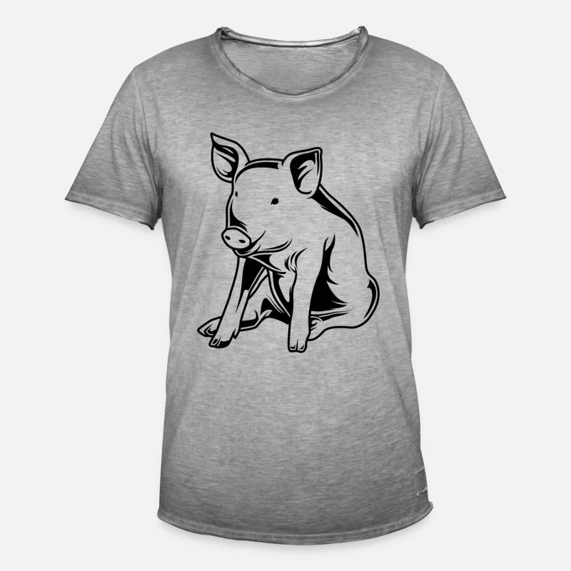 Schwein Sau Eber Silhouette - Männer Vintage T-Shirt - Vintage Grau