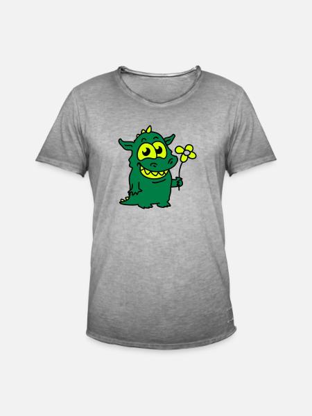 Dragon with Flower - Men's Vintage T-Shirt - vintage grey