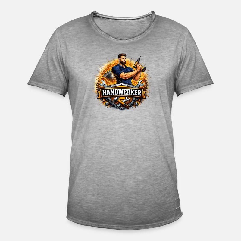 Handwerker Logo – Comic Style mit Bohrer - Männer Vintage T-Shirt - Vintage Grau