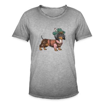 Bayerischer Dackel rot weißes Hemd Tracht Bayern - Männer Vintage T-Shirt - Vintage Grau - Vorne