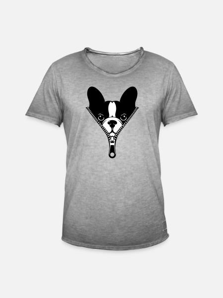 French Bulldog in a Zipper - Men's Vintage T-Shirt - vintage grey