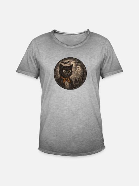 Chats effrayants avec lune fantôme - T-shirt vintage Homme - vintage gris