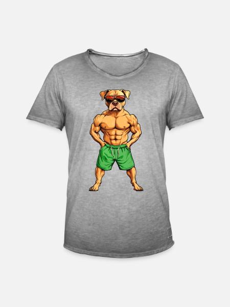 Hunde Fitness 6-Pack - Männer Vintage T-Shirt - Vintage Grau
