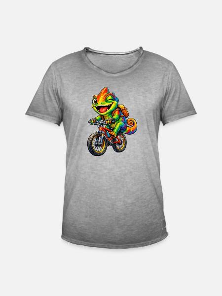 Caméléon à vélo - T-shirt vintage Homme - vintage gris