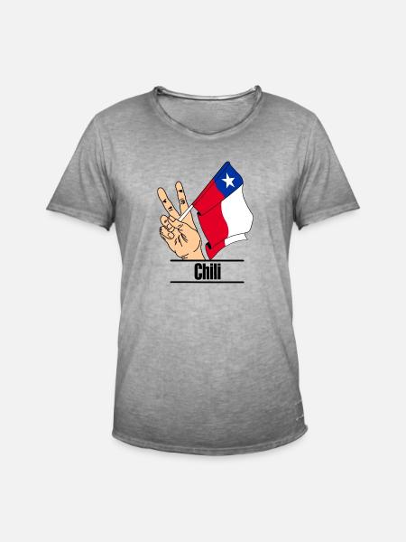 Flagge Chile Friedenszeichen Text 'Chile' - Männer Vintage T-Shirt - Vintage Grau