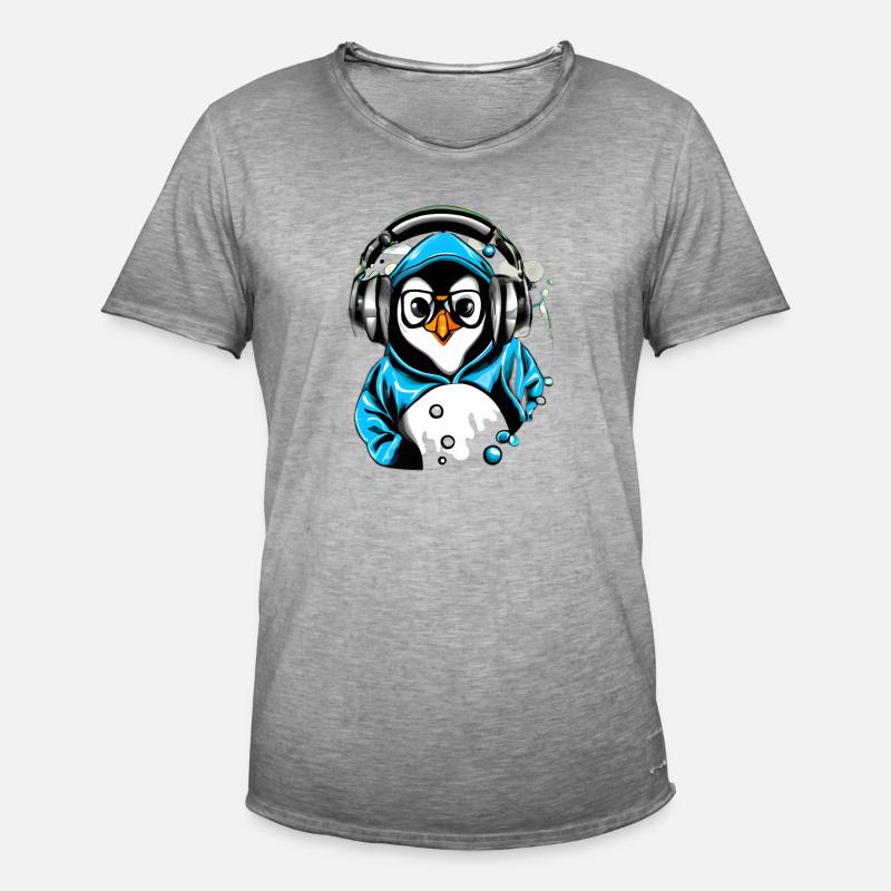 Pinguin mit blauen Pullover - Männer Vintage T-Shirt - Vintage Grau