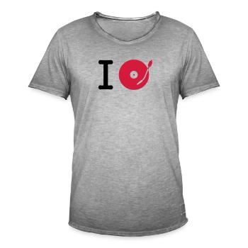 i dj / play / listen to + your music - T-shirt vintage Homme - vintage gris - Devant - Jose (178cm)