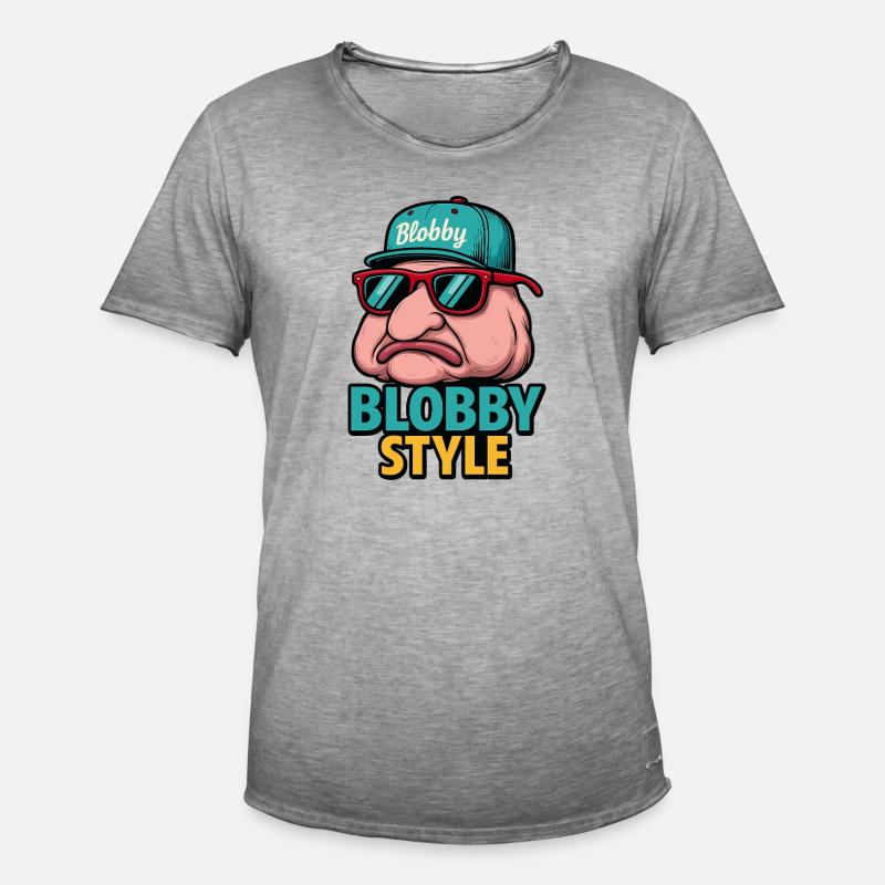 Blobby Style Cartoon Tee - Männer Vintage T-Shirt - Vintage Grau