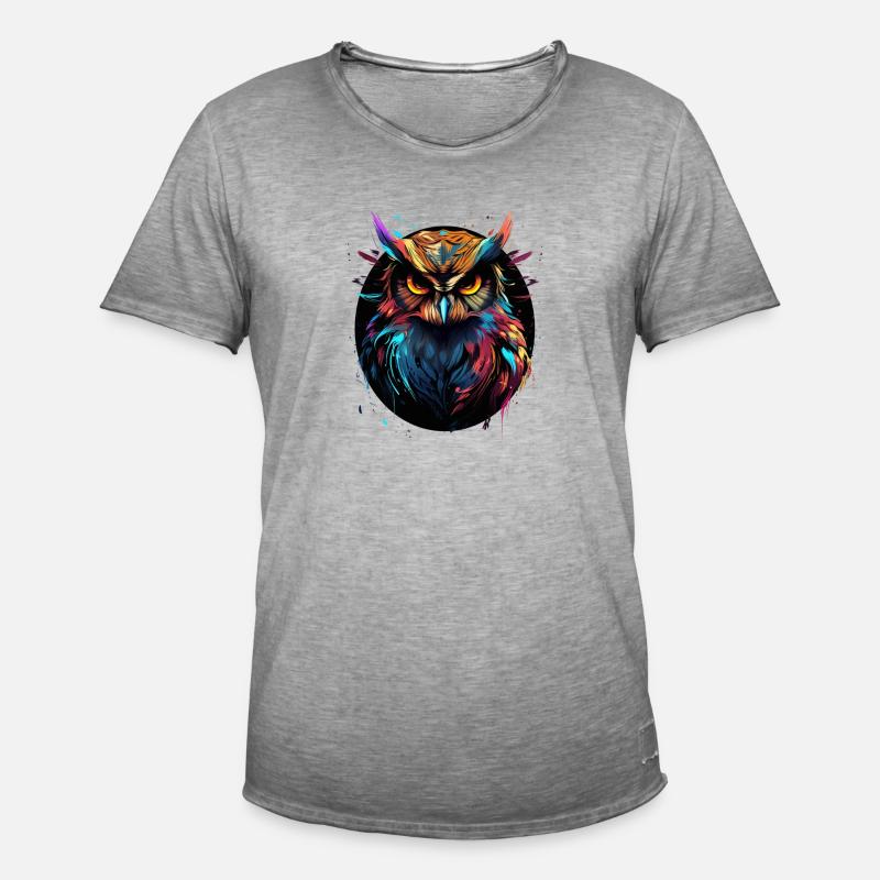 Eule SPLATTER Vogel Bunt - Männer Vintage T-Shirt - Vintage Grau
