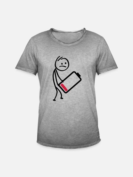 Batterioplader. Genopladeligt batteri, lavt niveau - Herre vintage T-shirt - vintage-grå