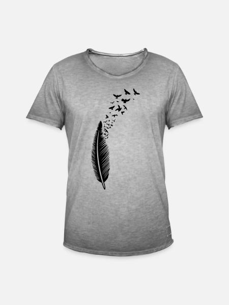Plume et oiseaux, feather with birds - T-shirt vintage Homme - vintage gris