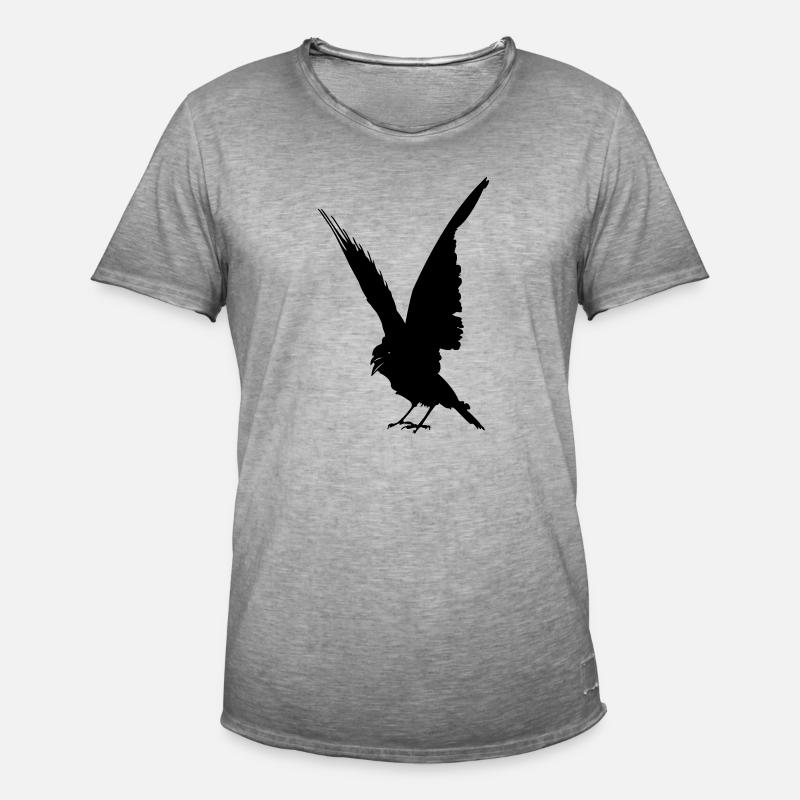 Schwarze Vogelkrähe oder Rabenschattenfigur - Männer Vintage T-Shirt - Vintage Grau