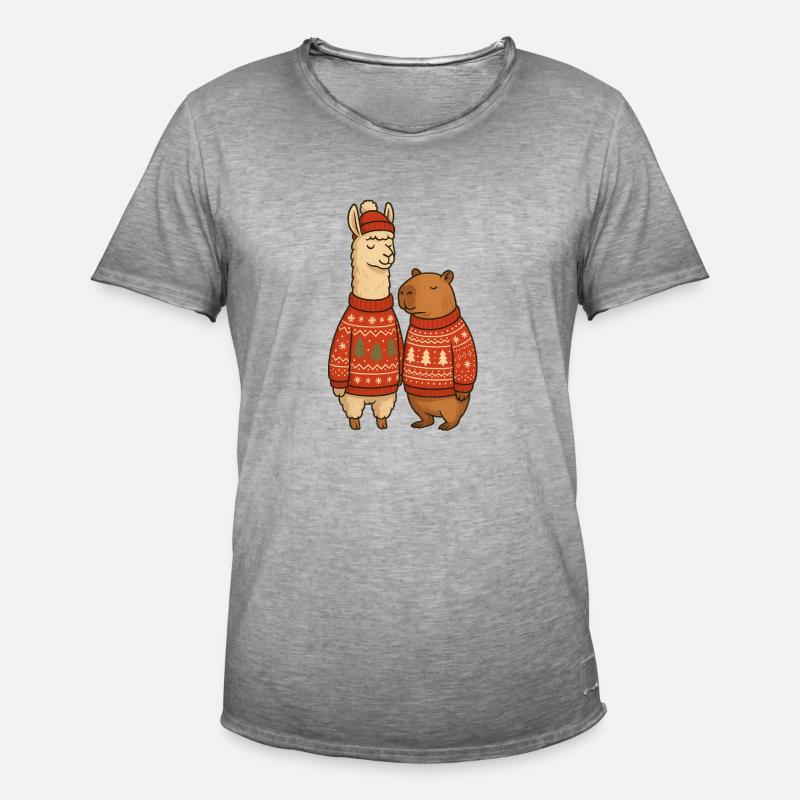 Lama und Cabibara Weihnachtspullover Duo - Männer Vintage T-Shirt - Vintage Grau