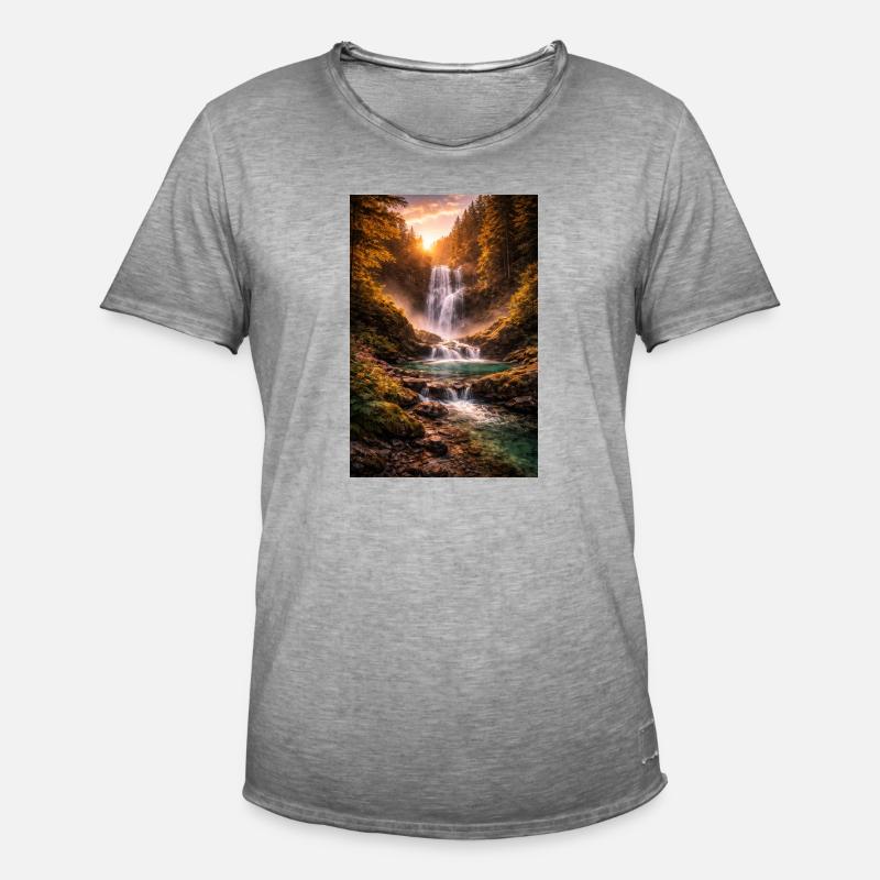 Wasserfall in der Abendsonne - Männer Vintage T-Shirt - Vintage Grau