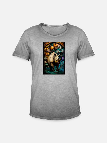 Nashorn in Kirchenfensteroptik - Männer Vintage T-Shirt - Vintage Grau