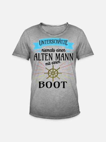 Alter Mann mit Boot - Männer Vintage T-Shirt - Vintage Grau