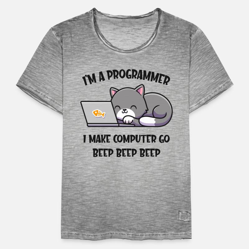 Computer Katze Programmierer lustiges Informatiker Männer Vintage T-Shirt