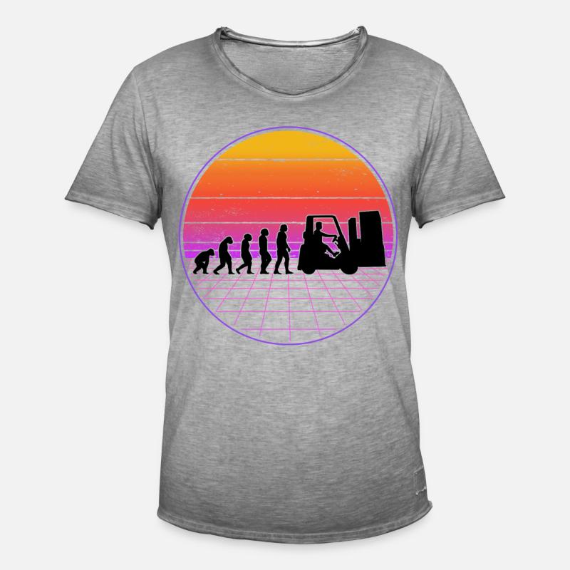 Staplerfahrer Evolution Vaporwave Gabelstapler - Männer Vintage T-Shirt - Vintage Grau