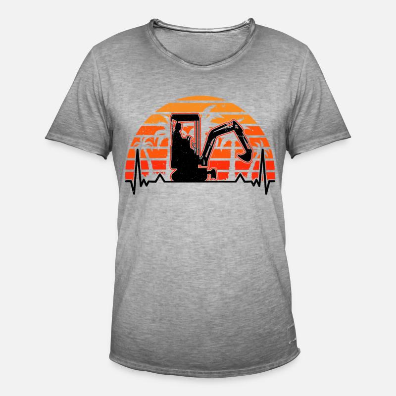 Baggerführer Herzschlag Retro Bagger Baggerfahrer - Männer Vintage T-Shirt - Vintage Grau