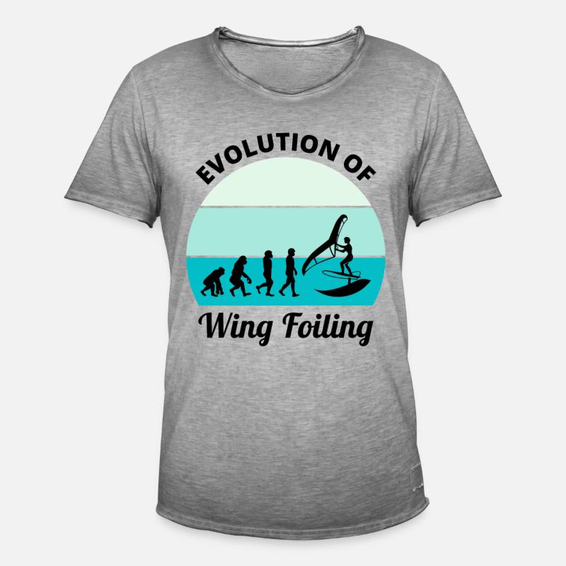 Wing Foiling Surfing Evolution Lustig - Männer Vintage T-Shirt - Vintage Grau
