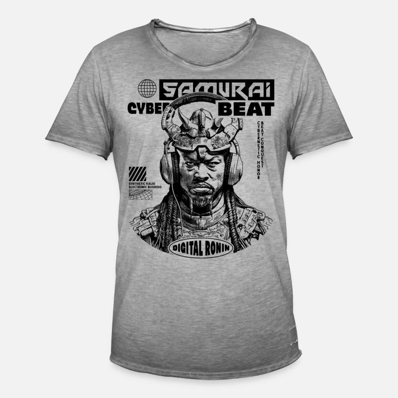 Tech Samurai Sci-Fi Shirt - Männer Vintage T-Shirt - Vintage Grau