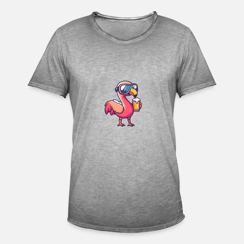 Flamingo Apres Ski Bier Comic - Männer Vintage T-Shirt - Vintage Grau