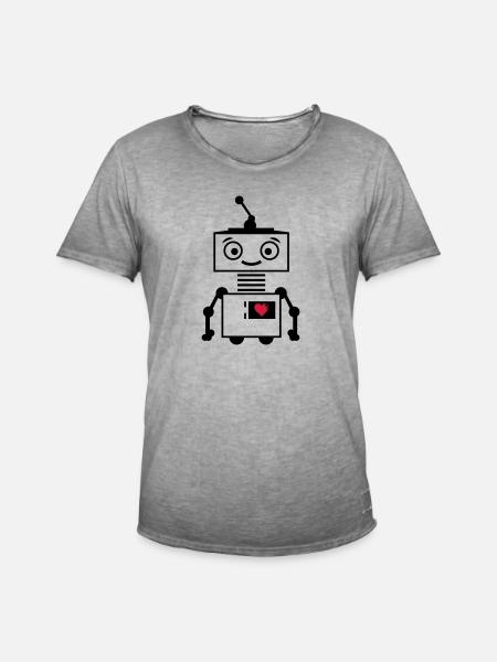 roboter_herz_2 - Männer Vintage T-Shirt - Vintage Grau
