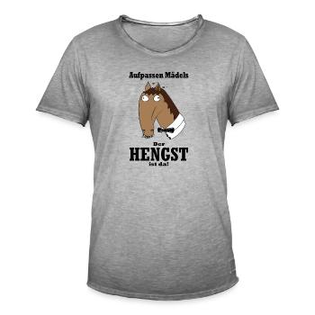 Aufpassen Mädels, der Hengst ist da! - Männer Vintage T-Shirt - Vintage Grau - Vorne