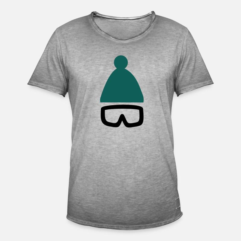 Mütze mit Ski- oder Snowboardbrille - Männer Vintage T-Shirt - Vintage Grau