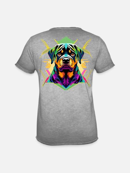 Farbintensiver Rottweiler mit geometrischem Design - Männer Vintage T-Shirt - Vintage Grau