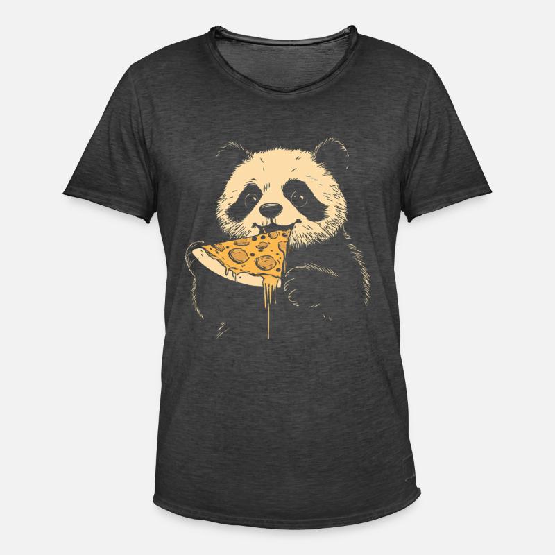 Panda eats pizza - Men's Vintage T-Shirt - washed black
